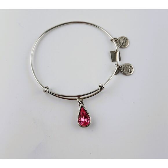 Alex and Ani Silver Pink Teardrop October Birthstone Bracelet - Picture 1 of 4